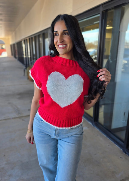 You Have My Heart Red Mock Neck Tip Sleeve Sweater