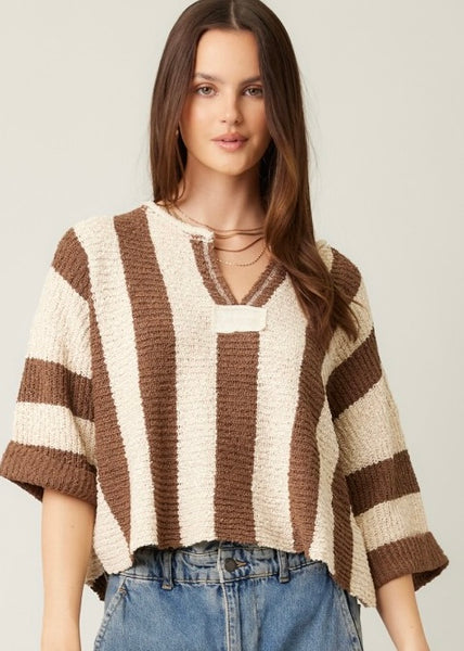 It's Giving Fall Vibes Brown Striped Sweater