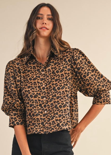 Running On Time Leopard Print Button Up Blouse