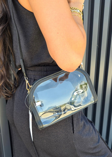 Game Day Stadium Clear Crossbody Bag: Black