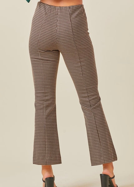 Fit and Flare Brown Checkered Knit Pants