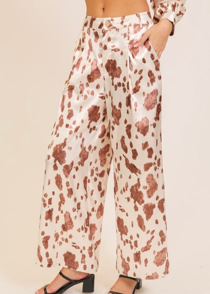 Cow Print Wide Leg Pants