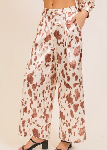 Cow Print Wide Leg Pants