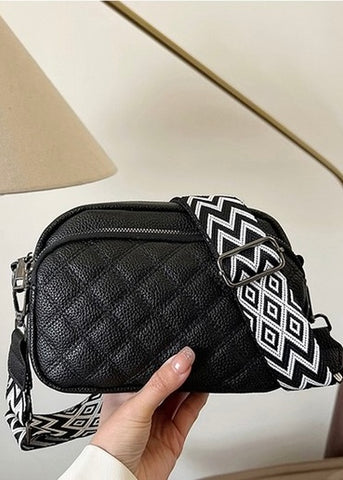 On The Go Black Vegan Leather Crossbody Bag