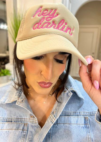 "hey darlin" Khaki/Pink Trucker Hat
