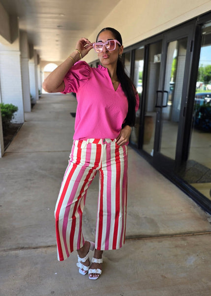 Fun Stripes Denim Wide Leg Pant