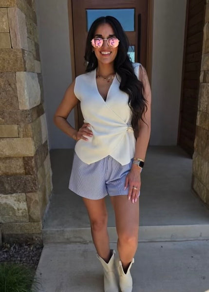 Planning Ahead White Sleeveless Wrap Knit Top