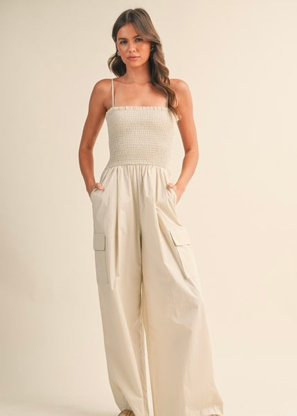 Sunday Stroll Taupe Spaghetti Strap Jumpsuit