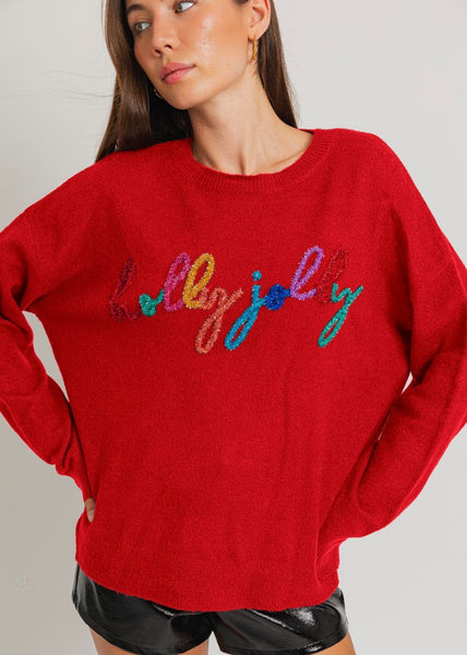 "Holly Jolly" Red Pullover Sweater