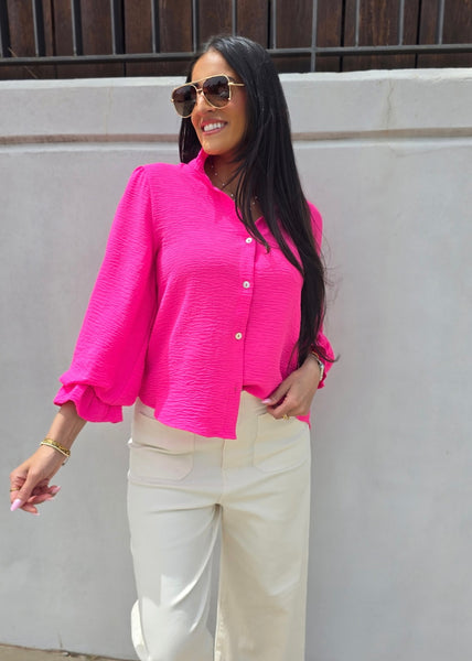 Ordinary Days Hot Pink Button Up Top
