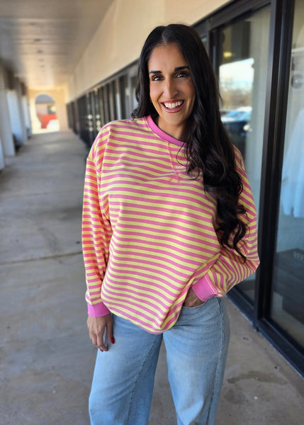 Pink Lemonade Pink & Yellow Striped Long Sleeve Top