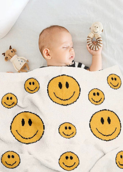 Kids White Smiley Luxury Soft Cozy Blanket