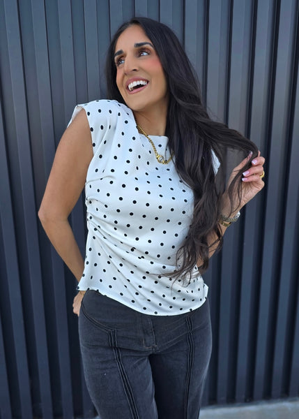 Makes Sense Black & White Polka Dot Sleeveless Top