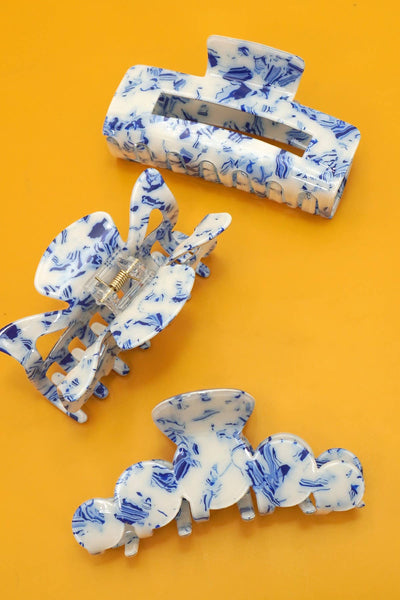 VINTAGE TOILE PATTERN PORCELAIN HAIR CLAW CLIPS | 40H915: RECTANGLE