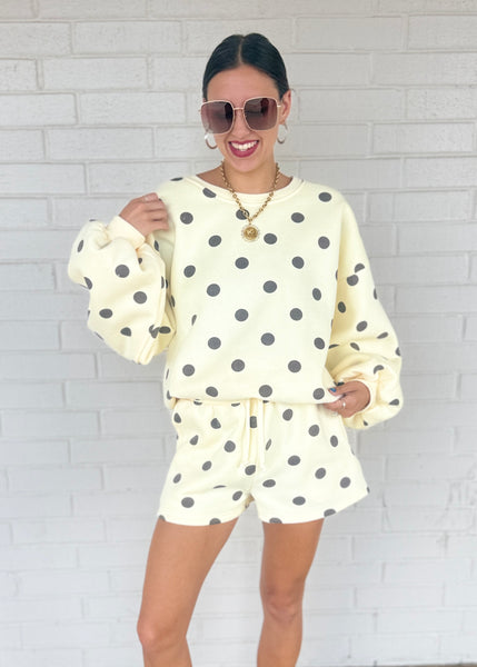 Treat Yourself Yellow & Brown Polka Dot Sweatshirt & Short Set