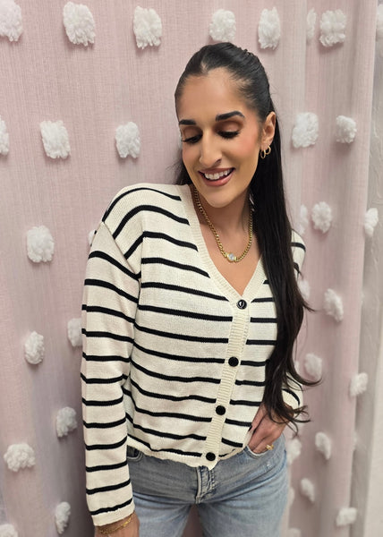 Loud And Clear Striped Button Sweater Top