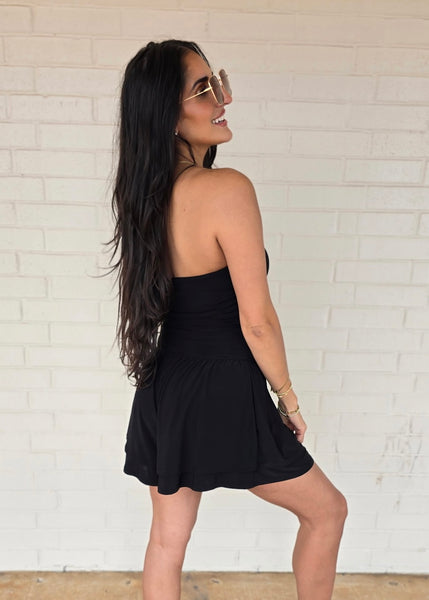 Weekender Black Strapless Athleisure Romper