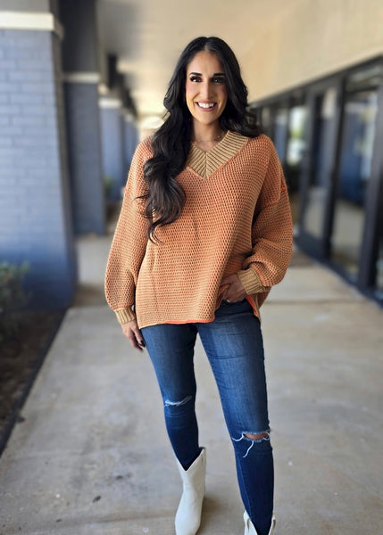 Fireside Glow Orange/Camel Oversized Sweater