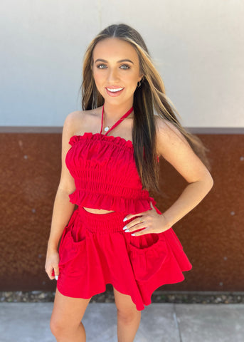 Modern Moves Red Cropped Halter Top