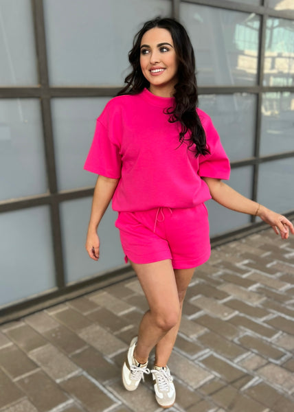 Life Is Good Hot Pink Scuba Short Sleeve Top & Short Set