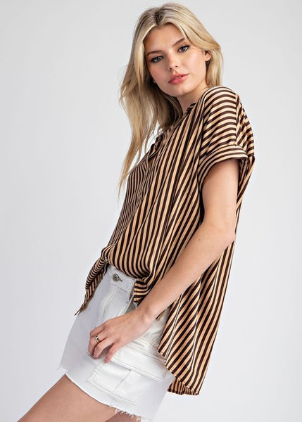 Cocoa Dreams Striped Short Sleeve Blouse