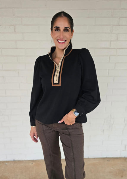 Better Things Black Half Zip Long Sleeve Top