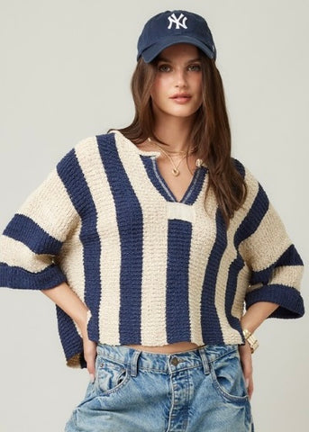 It's Giving Fall Vibes Navy Striped Sweater