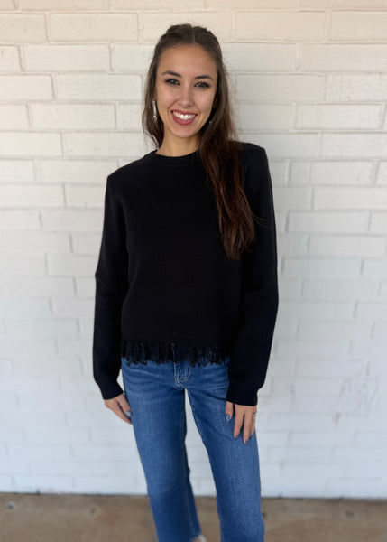 No Pretending Black Lace Sweater Top