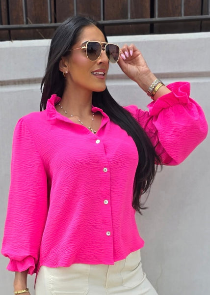 Ordinary Days Hot Pink Button Up Top