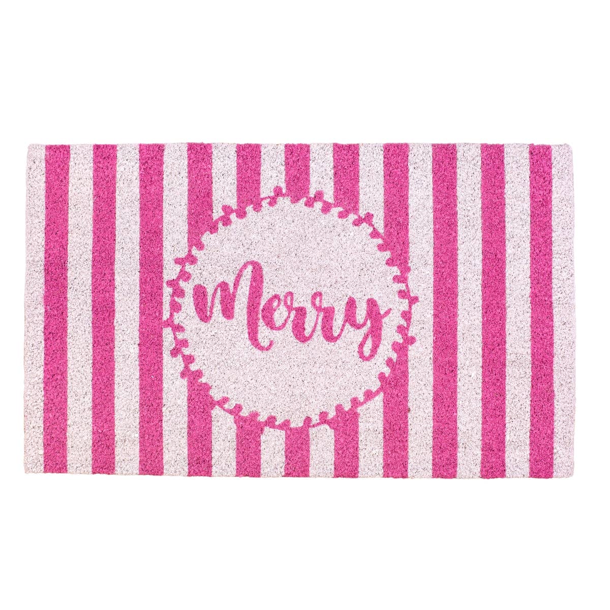Merry Script Stripe Doormat   Pink/White  18x30
