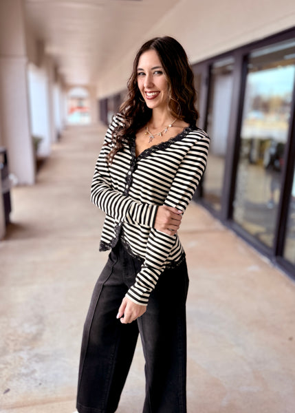 Had Enough Lace Striped Knit Top