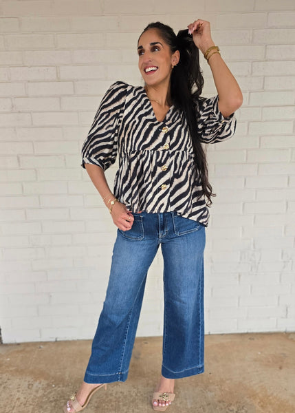Admire The Beauty Gold Button Tiger Print Top