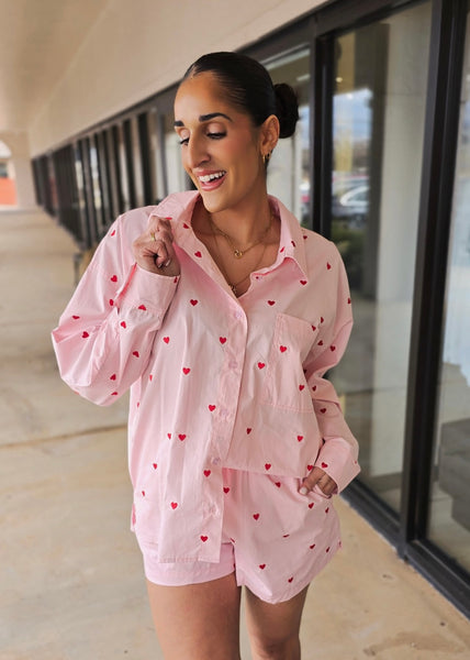 Lasting Love Pink Hearted Button Up Top