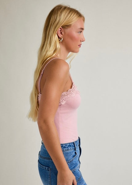 Makes Sense Pink Laced Trim Bodysuit