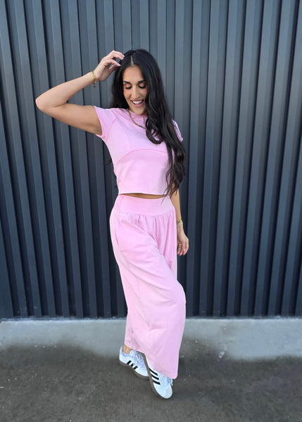Sweet Pink Wide Leg Casual Pant