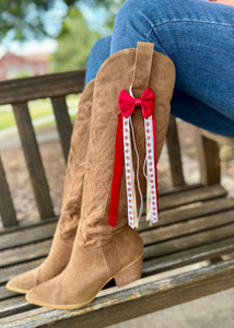 Boot Bows: Burgundy/White