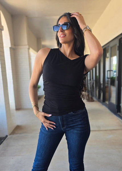 On My Way Black Off-Shoulder Top