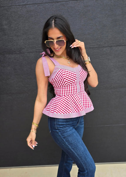 Such A Sweetheart Red Gingham Tie-Strap Top