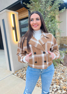 Wait For Me Taupe Plaid Double Breasted Jacket