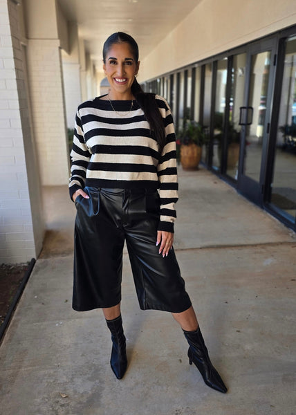 Back Again Black Leather Culotte Pants