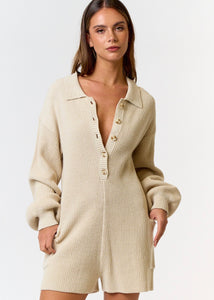 Weekend Wonder Taupe Knit Button Up Romper