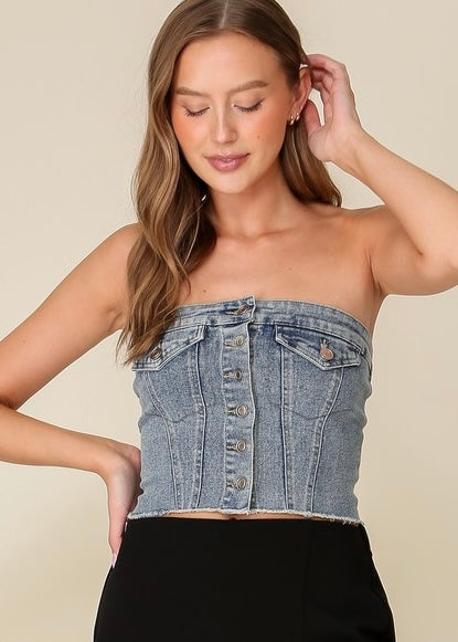 Only Once Button Up Denim Tube Top