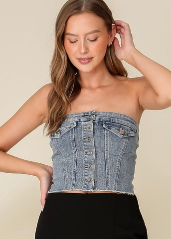 Only Once Button Up Denim Tube Top