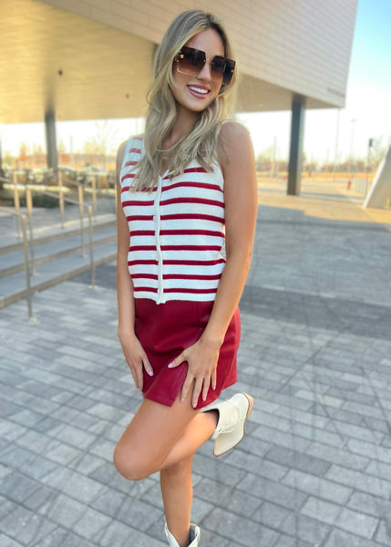 Prep It Up White & Red Striped Sweater Vest