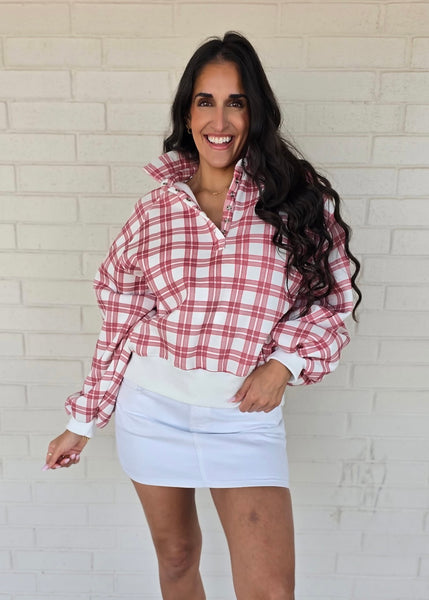 Repping Red Plaid Half Button Pullover