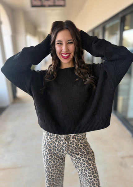 Don't Be Square Black Textured Sweater
