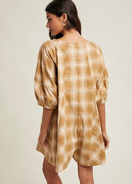 All In Season Camel Plaid Romper