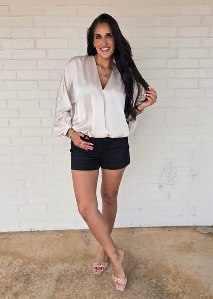 Rely On Me Cream V Neck Cross Over Long Sleeve Blouse