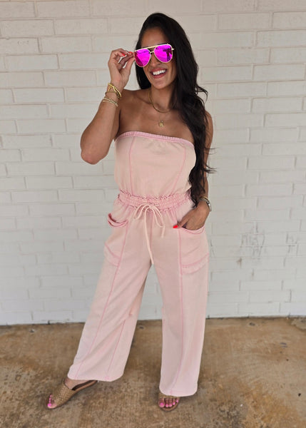 No Exposure Pink Strapless Jumpsuit