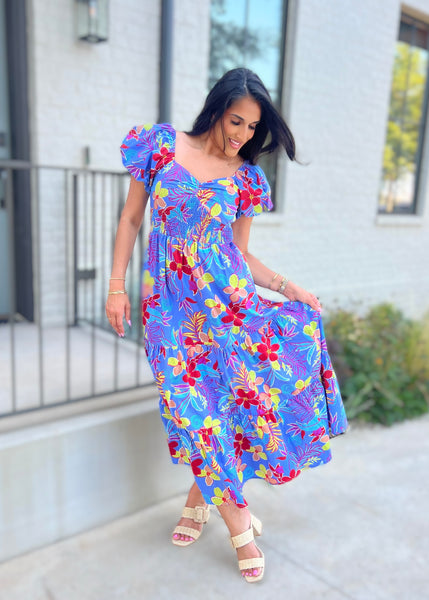 Island Dreams Blue Puff Sleeve Maxi Dress